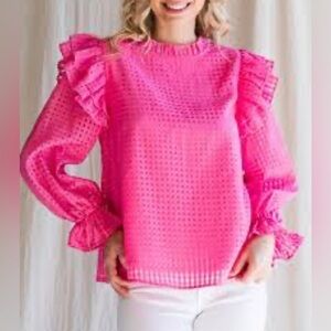 JODIFL Vibrant Pink Ruffle Top